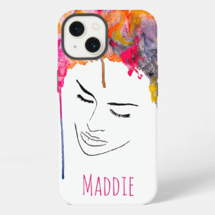 Funky colourful rainbow lady art iPhone 13 case
