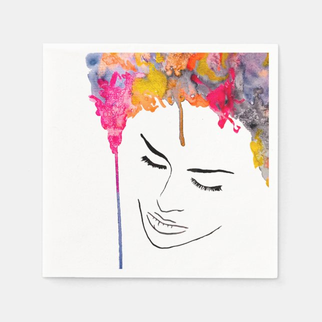 Funky colourful rainbow lady art napkin (Front)