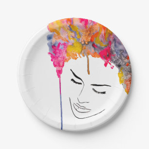 Funky colourful rainbow lady art paper plate