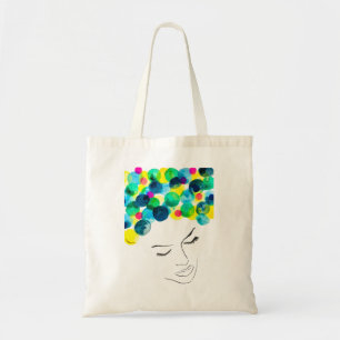Funky colourful rainbow lady art tote bag