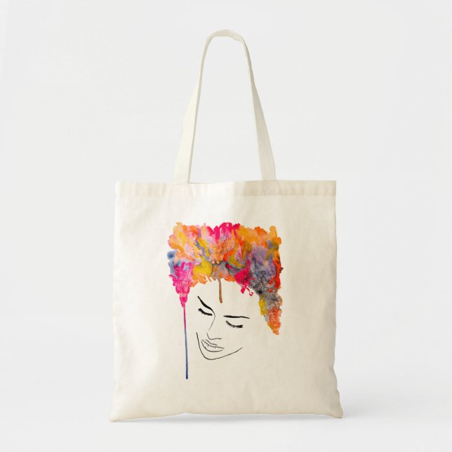 Funky colourful rainbow lady art tote bag (Front)