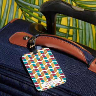 Funky Colourful Retro 70s Vintage Geometric Patter Luggage Tag