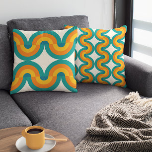 Funky Colourful Retro Half Circles Art Pattern Cushion