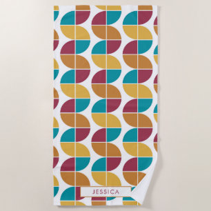 Funky Colourful Retro Vintage Geometric Pattern Beach Towel