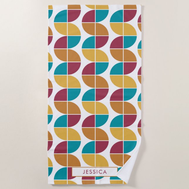 Funky Colourful Retro Vintage Geometric Pattern Beach Towel (Front)