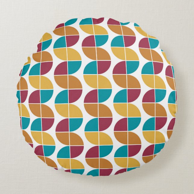 Funky Colourful Retro Vintage Geometric Pattern Round Cushion (Front)