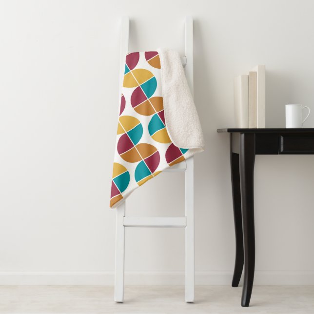 Funky Colourful Retro Vintage Geometric Pattern Sherpa Blanket (In Situ)