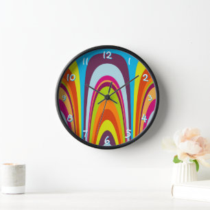 Funky Colourful Retro Wave Art Pattern Wall Clock