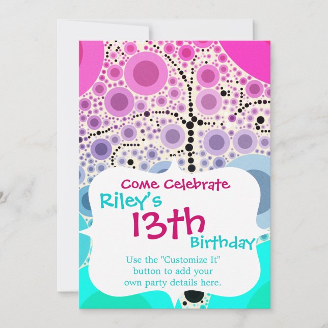 Funky Colourful Scroll Tree Circles Bubbles Pop Ar Invitation (Front)