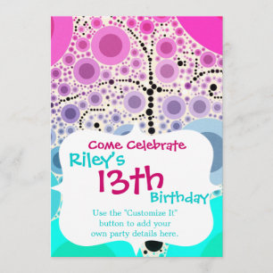 Funky Colourful Scroll Tree Circles Bubbles Pop Ar Invitation