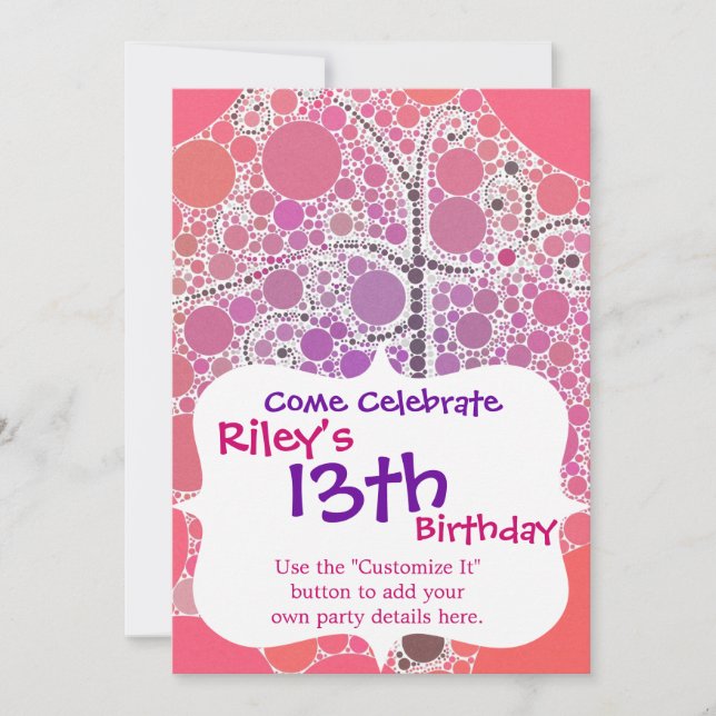 Funky Colourful Scroll Tree Circles Bubbles Pop Ar Invitation (Front)