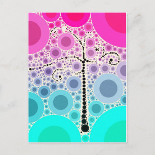 Funky Colourful Scroll Tree Circles Bubbles Pop Ar Postcard