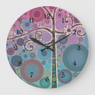 Funky Colourful Scroll Tree Circles Bubbles Pop Large Clock