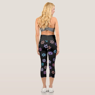 Funky Colourful Snowflakes Pattern Capri Leggings