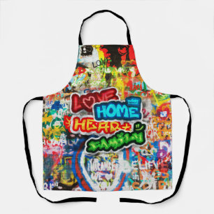 Funky Colourful Streetart Graffiti Love Home Heart Apron