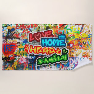 Funky Colourful Streetart Graffiti Love Home Heart Beach Towel
