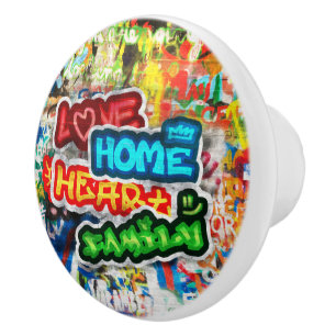 Funky Colourful Streetart Graffiti Love Home Heart Ceramic Knob