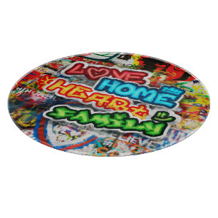 Funky Colourful Streetart Graffiti Love Home Heart Cutting Board