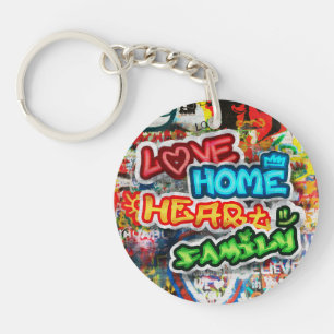 Funky Colourful Streetart Graffiti Love Home Heart Key Ring