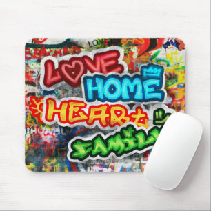 Funky Colourful Streetart Graffiti Love Home Heart Mouse Mat