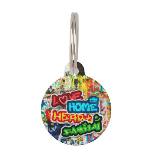 Funky Colourful Streetart Graffiti Love Home Heart Pet Tag