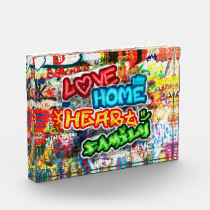 Funky Colourful Streetart Graffiti Love Home Heart Photo Block