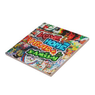 Funky Colourful Streetart Graffiti Love Home Heart Tile