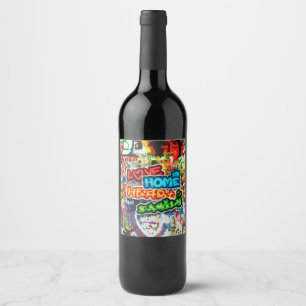 Funky Colourful Streetart Graffiti Love Home Heart Wine Label