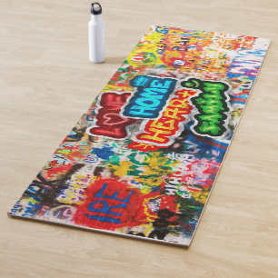 Funky Colourful Streetart Graffiti Love Home Heart Yoga Mat
