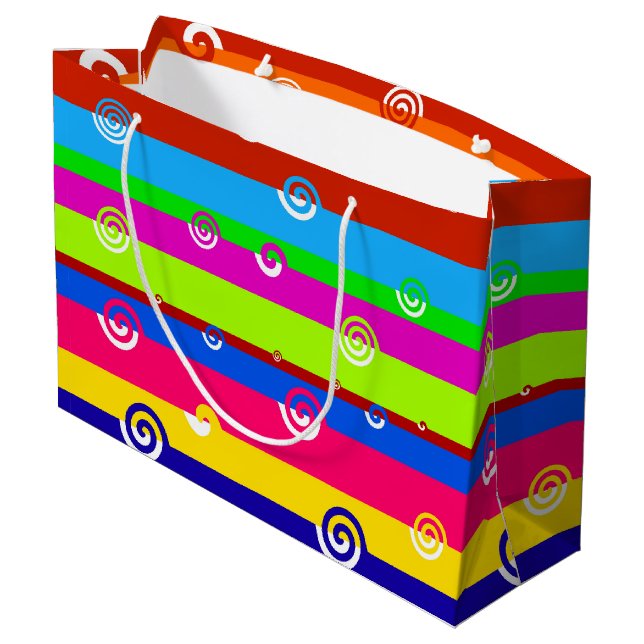 Funky Colourful Stripes Large Gift Bag (Back Angled)