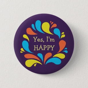 Funky Colourful Swirls Custom Text Happy 6 Cm Round Badge
