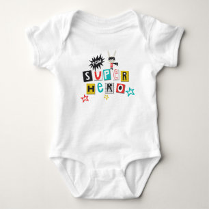 Funky Colourful Typography Super Hero Pow Boy Baby Bodysuit