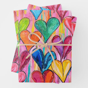 Funky Colours Heart Pattern Mix Wrapping Paper Sheet