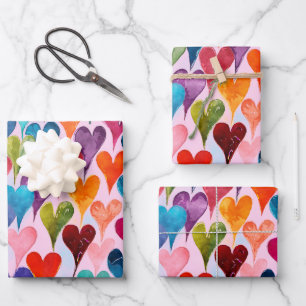 Funky Colours Heart Pattern Mix Wrapping Paper Sheet