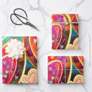 Funky Colours Heart Pattern Mix Wrapping Paper Sheet