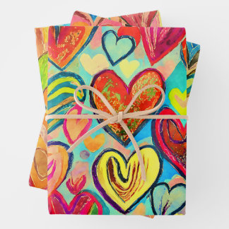 Funky Colours Heart Pattern Mix Wrapping Paper Sheet