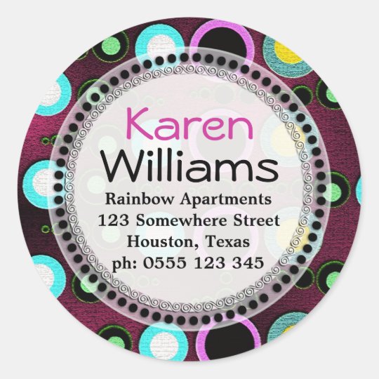 Funky Colours Polka Dots Return Address Round Classic Round Sticker
