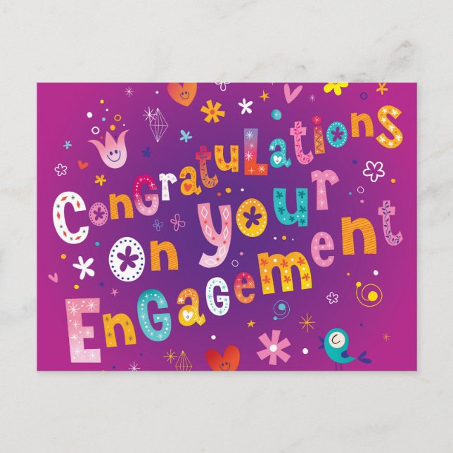 Funky Congratulations on your Engagement Postcard (Front)