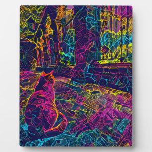 Funky Cool Colourful Cat Plaque