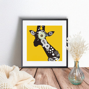 Funky Cool Paisley Giraffe Yellow Funny Poster