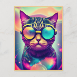 Funky Cool Psychedelic Goggles Cat Postcard