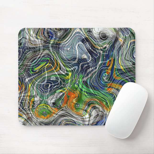 Funky Cool Retro Chic Fractal Marble Pattern Mouse Mat (With Mouse)