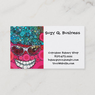 Funky Cool Smiling Face Sunglasses Hat Pink Blue Business Card