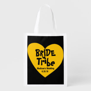 Funky & Cool Yellow Heart Bride Tribe Reusable Grocery Bag
