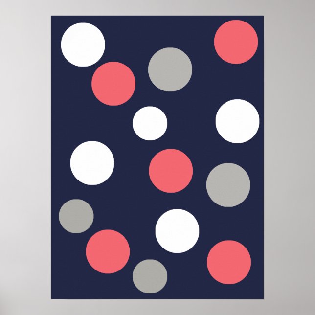 Funky Coral Pink White Grey Balls Circles Poster (Front)