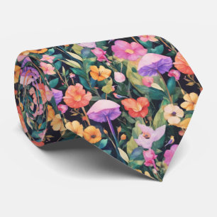 Funky Cottagecore Forest Mushroom Floral Pattern Tie