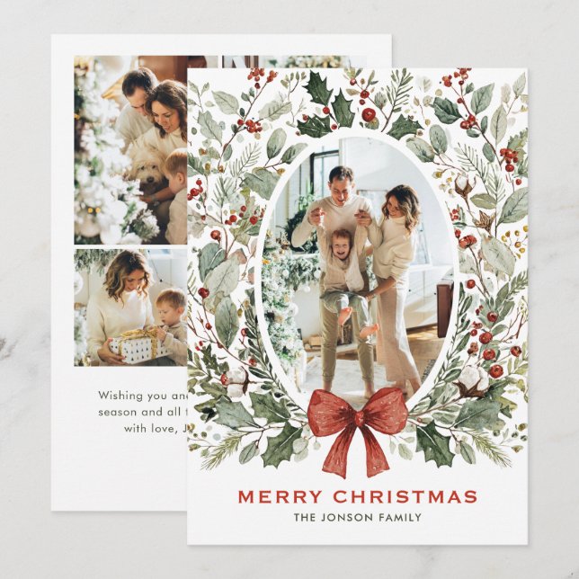 Funky Country Boho Christmas Wreath 5 Photo Holiday Card (Front/Back)