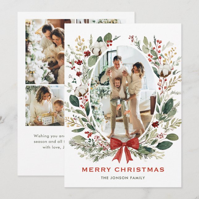 Funky Country Boho Christmas Wreath 5 Photo Holiday Card (Front/Back)