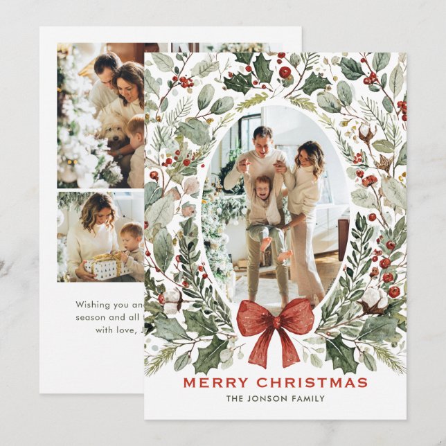 Funky Country Boho Christmas Wreath 5 Photo Holiday Card (Front/Back)