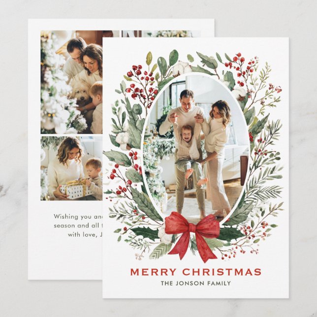 Funky Country Boho Christmas Wreath 5 Photo Holiday Card (Front/Back)